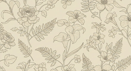 Fototapeta premium Monochrome Floral Sketch background 