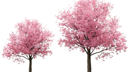 Fototapeta premium Two pink cherry trees are blooming on a transparent.isolated on white background PNG
