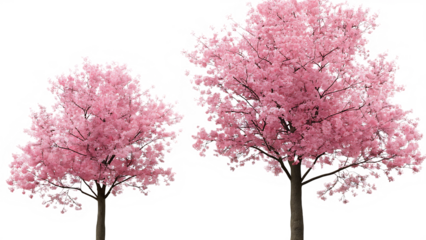 Two pink cherry trees are blooming on a transparent.isolated on white background PNG
