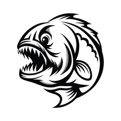 Piranha Fish Aggressive Teeth Sharp Jaws Predator Animal Underwater Wildlife Black & White