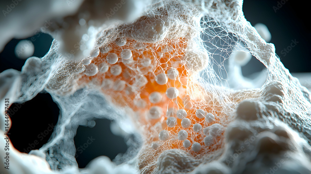 Poster this image depicts a microscopic view of biological structures potentially cells or tissues. it coul