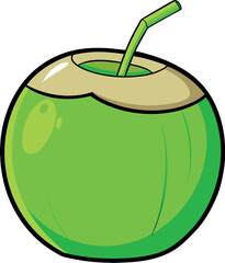 Exotic Coconut with Straw Vector Illustration for Tropical Beverage and Refreshing Drink Designs, Ideal for Summer, Beach, and Creative Advertising Campaigns