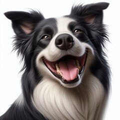 Fototapeta premium Close-up portrait of a happy, smiling dog with black and white fur, showcasing its joyful