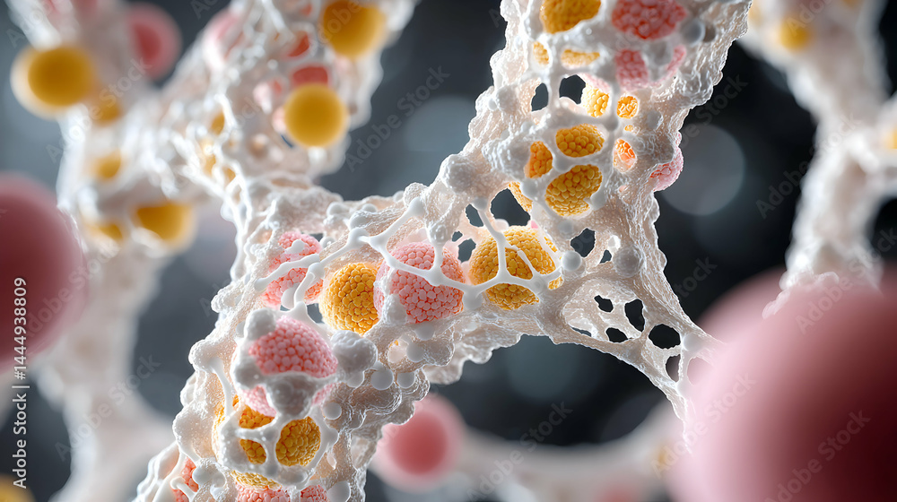 Poster microscopic image of cellular structures. ideal for educational materials or scientific presentation