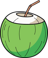 Exotic Coconut with Straw Vector Illustration for Tropical Beverage and Refreshing Drink Designs, Ideal for Summer, Beach, and Creative Advertising Campaigns
