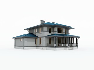 Architecture 3d rendering illustration of modern house on white background with shadow