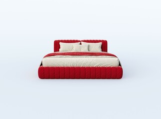 3d rendering illustration of red modern bed on white background view straight