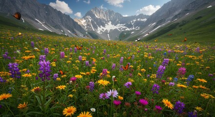 Obraz premium Colorful wildflower meadow in mountain valley