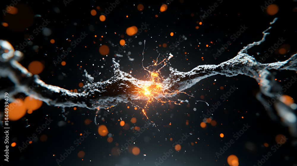 Poster an artistic illustration of a neural connection with a bright flash suggesting information transfer.