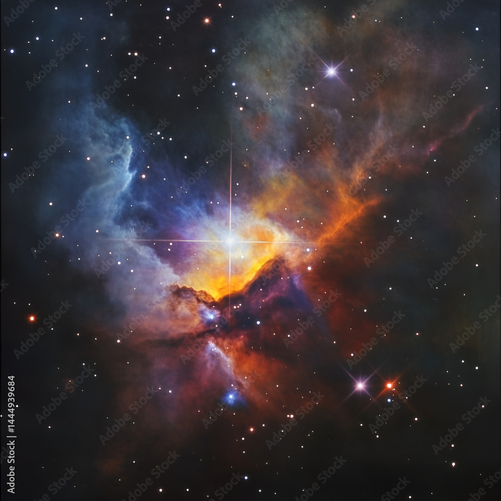Poster exploration of shimmering stars cosmic nebula patterns deep space digital art celestial view aofthan