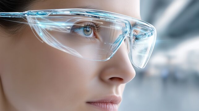 Businesswoman Using Augmented Reality Glasses for Designing Automation