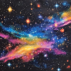 Exploration of shimmering stars and colorful nebulae deep galaxy digital art cosmic environment celestial viewpoint