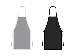 Set of grey and black aprons with straps, flat vector illustration on white background