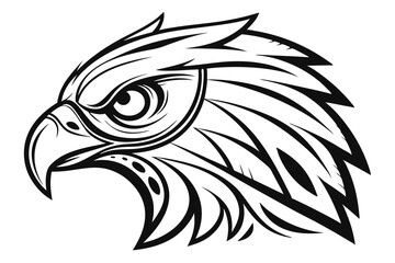 Black and White Eagle Head Profile, Detailed Feather Strokes, Strong Beak, Sharp Gaze