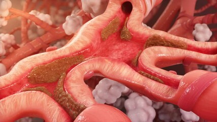 Tracheal cross-section breathing, airway inflammation, asthma,3d animation.