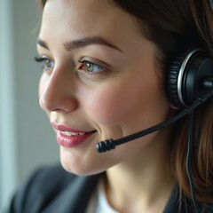 Close-up of a call center agent's lips with a headset mic conveying clear communication