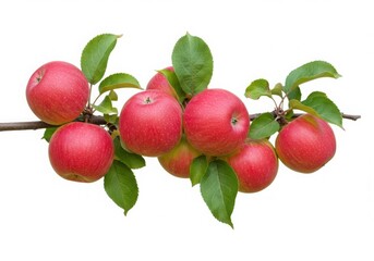 Red apples on branch isolated on white background
