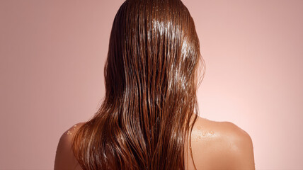 Fototapeta premium A detailed illustration of back view of female hair after shower, ideal for creative, commercial, or editorial purposes.