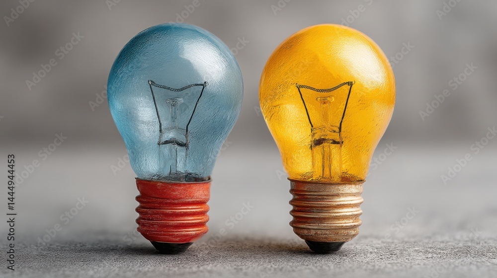Poster two light bulbs illuminating each other representing collaboration and shared ideas in the startup f