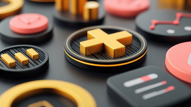 A collection of colored buttons representing a concept of cross-galactic trading platforms and future interactive networks