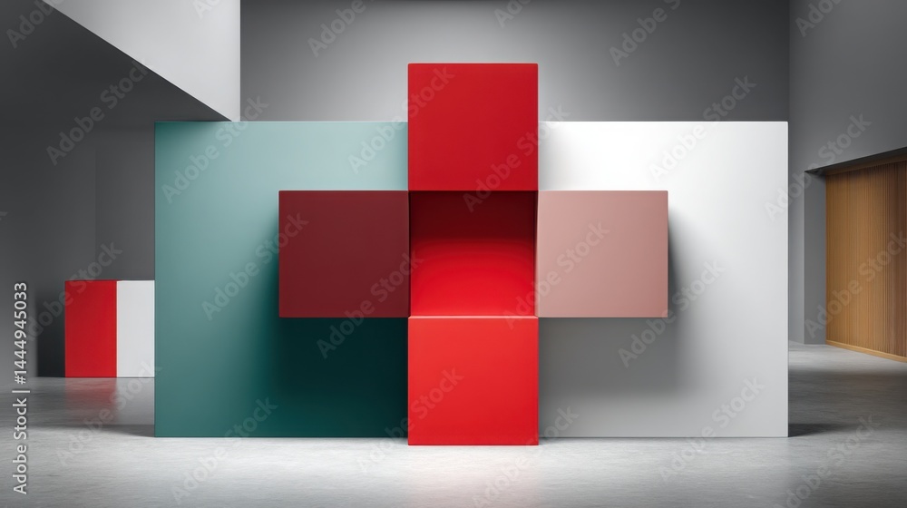 Aufkleber room filled with different colored blocks illustrating cross-temporal wealth management icon concept