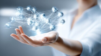 Person holding network of connected lines representing cross-sector innovation hubs with investment icon concept