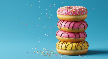 Stack of four frosted donuts