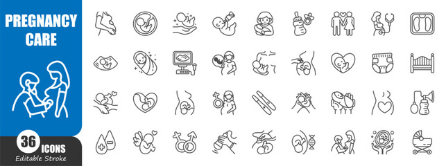 Pregnancy care . Medical outline icon . Editable stroke . Vector .