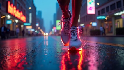 Fototapeta premium Rain Night Street Shoes Light and Shadow