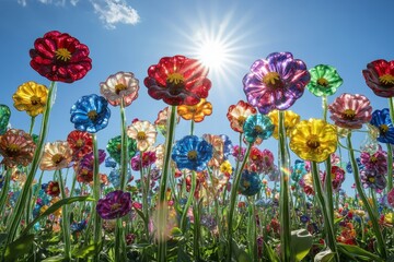 Obraz premium Vibrant glass flowers against a vibrant sky