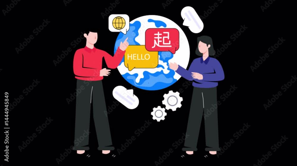 Poster global translation motion graphic rendering with transparent alpha channel and 4k resolution