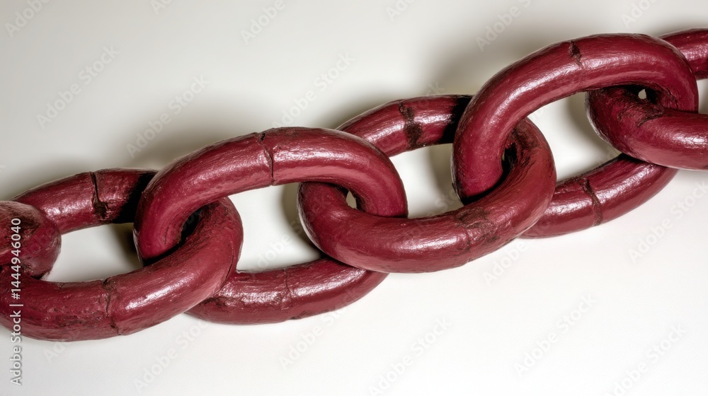 Poster red chain on white background illustrating decentralized marketplace expansion and blockchain techno