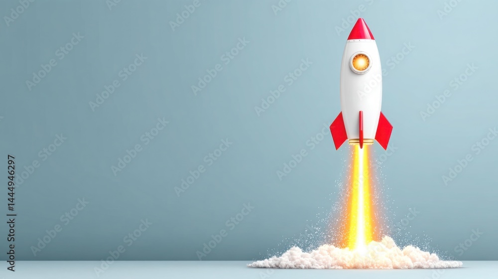 Poster a rocket launching into the sky symbolizing deep space exploration and the future of technology inve