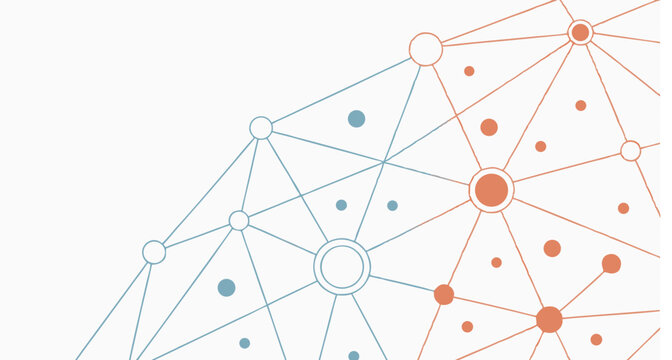 Network of circles and lines in blue and orange forming connected nodes with varying sizes and colors