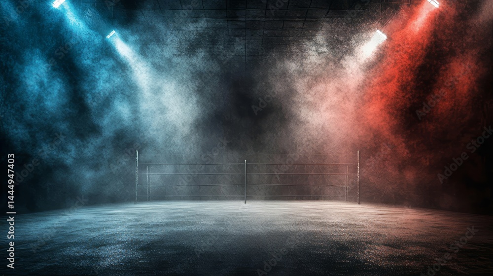 Poster vibrant lights illuminate a dynamic professional wrestling ring in a stunning photo stock concept wi