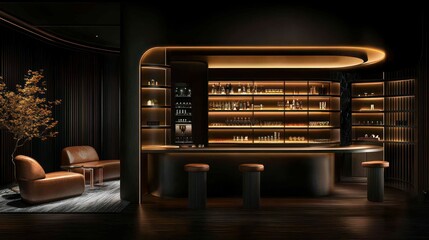 Fototapeta premium A luxurious and elegant bar space with seating and display shelves