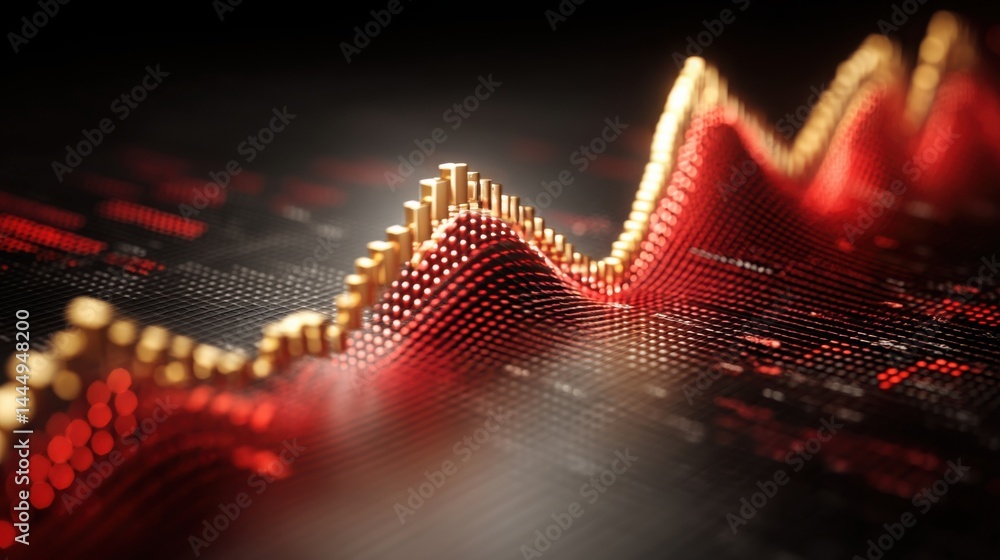Poster abstract background in red and gold colors representing market liquidity mapping and real-time finan