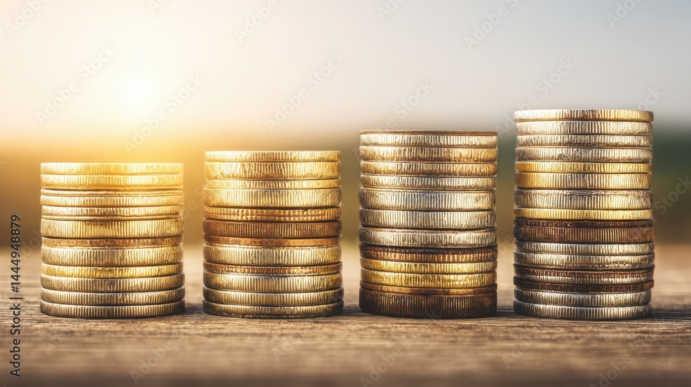 Poster stack of coins representing early liquidity event in investing and icon concept for profiting from f