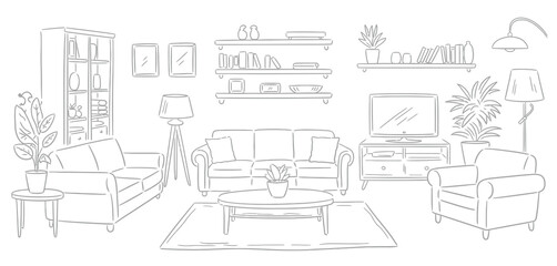 Hand Drawn Sketch of a Modern Living Room Interior