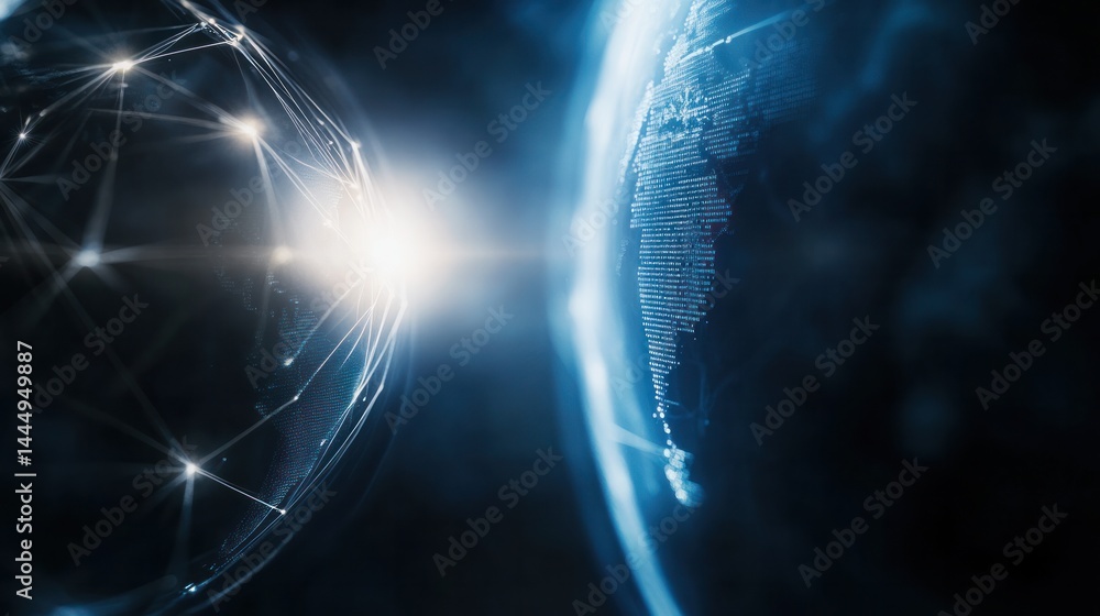 Aufkleber global network in space: a breathtaking vision of technological innovation and interconnectedness, f
