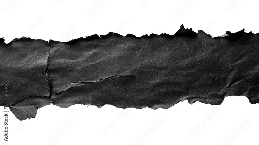 Poster textured black paper strip with torn edges on a transparent background ideal for creative designs an