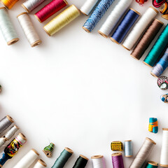 Sewing thread arrangement craft room photography creative environment top-down view artistic inspiration