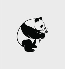 Elegant Black and White Panda Bear Eating Bamboo Illustration
