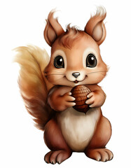 Fototapeta premium Cute squirrel holding a nut: A charming depiction of a squirrel, holding a nut, conveying cuteness and friendliness with its captivating eyes and endearing pose.
