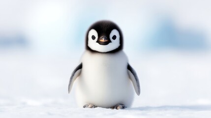Obraz premium Adorable baby penguin in pristine white snow