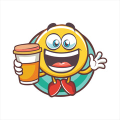 Naklejka premium Vector logo design template and graphic elements for advertising, branding, posters and banners, funny cartoon illustrations with smiling character, coffee cup mascot, print and sticker
