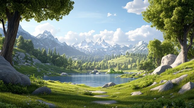 An articulate representation of natural resources emphasizing efficient management strategies, technological innovations, and eco-friendly practices to achieve environmental balance in Photo Stock