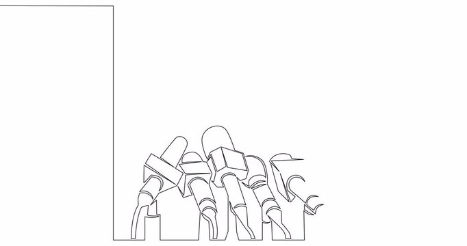 Self drawing line animation live news template with microphone. On Air Journalist journalism continuous one single line drawn concept video