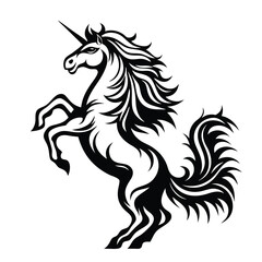 Majestic Unicorn Stallion Rearing Black Silhouette, Mythical Creature Design, Fairy Tale Art