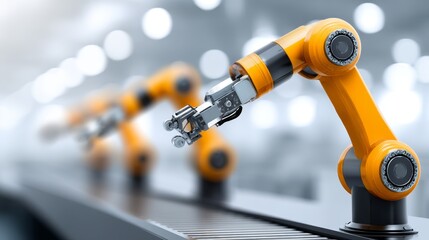Industrial Robotic Arms on Assembly Line - Close-up of advanced robotic arms performing automated tasks on a modern production line